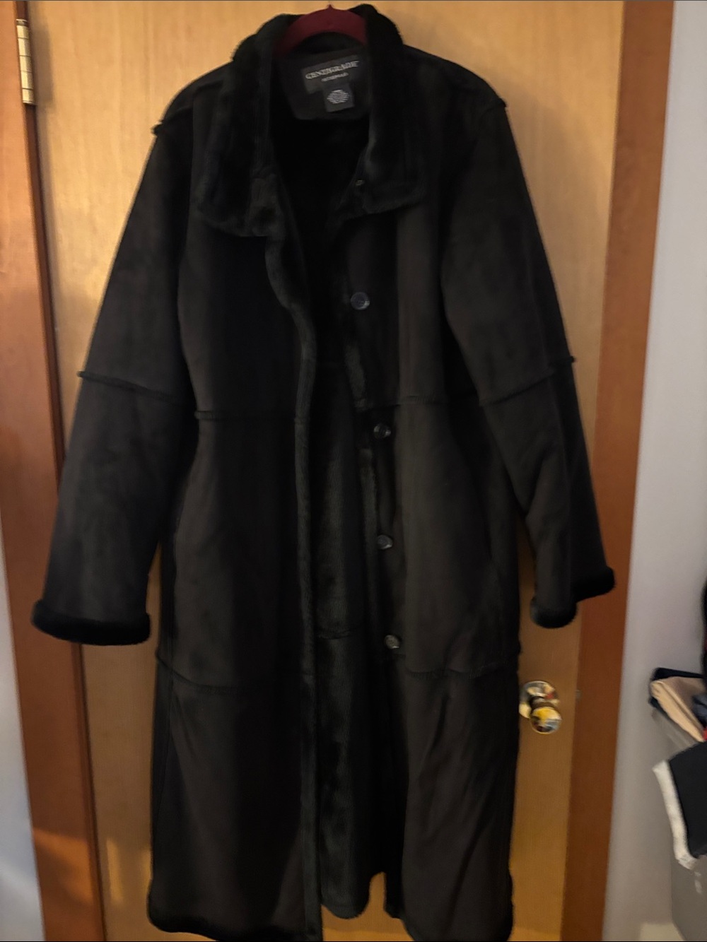Classic Black Shearling-Lined Trench Coat by Centigrade Sz lg